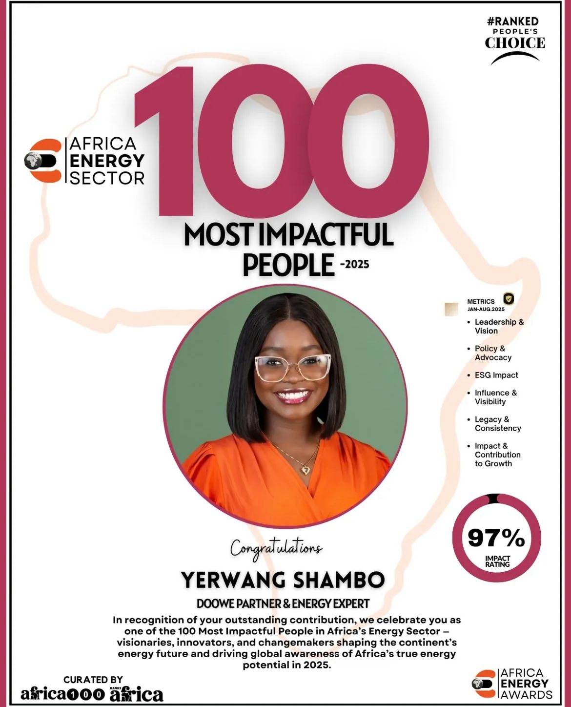 Doowe Celebrates Yerwang Shambo’s Recognition as One of Africa’s 100 Most Impactful People in Energy (2025)